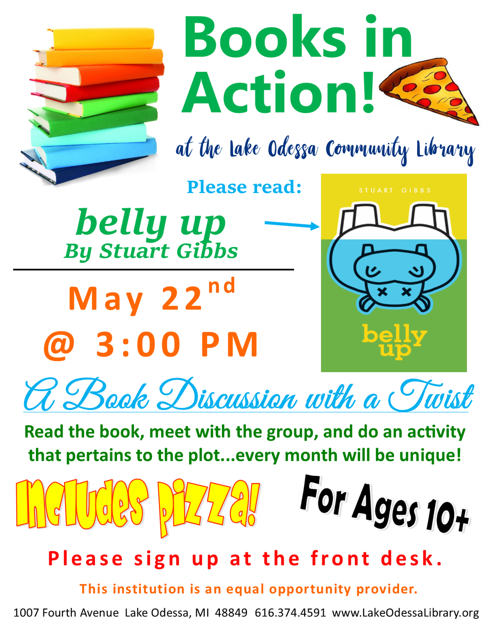 Books in Action Book Discussion on Belly Up, by Stuart Gibbs